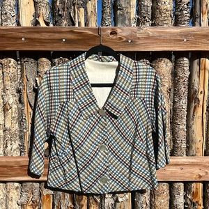 Vintage unique plaid jacket 3/4 length sleeves
